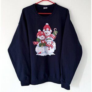 90s vintage blue holiday snowman winter graphic cozy cotton pullover sweatshirt